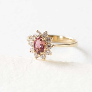 Genuine pink tourmaline flower ring