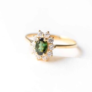 Genuine green tourmaline flower ring