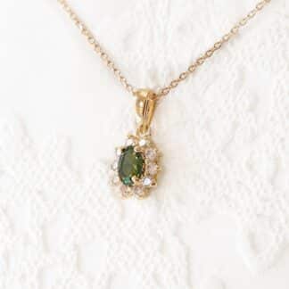 Collier fleur tourmaline verte véritable