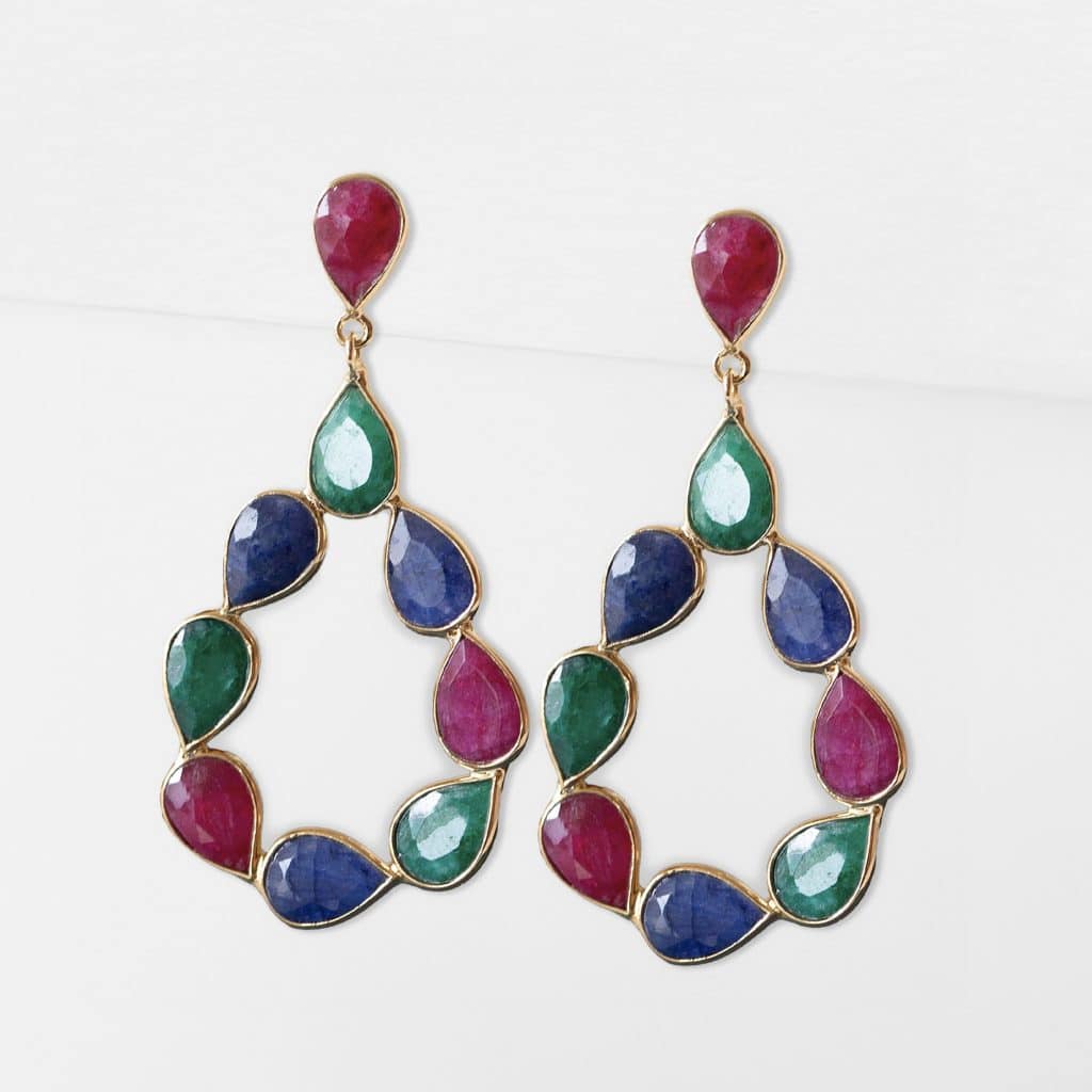 Boucles d'oreilles Byzance Rubis Saphirs Émeraudes