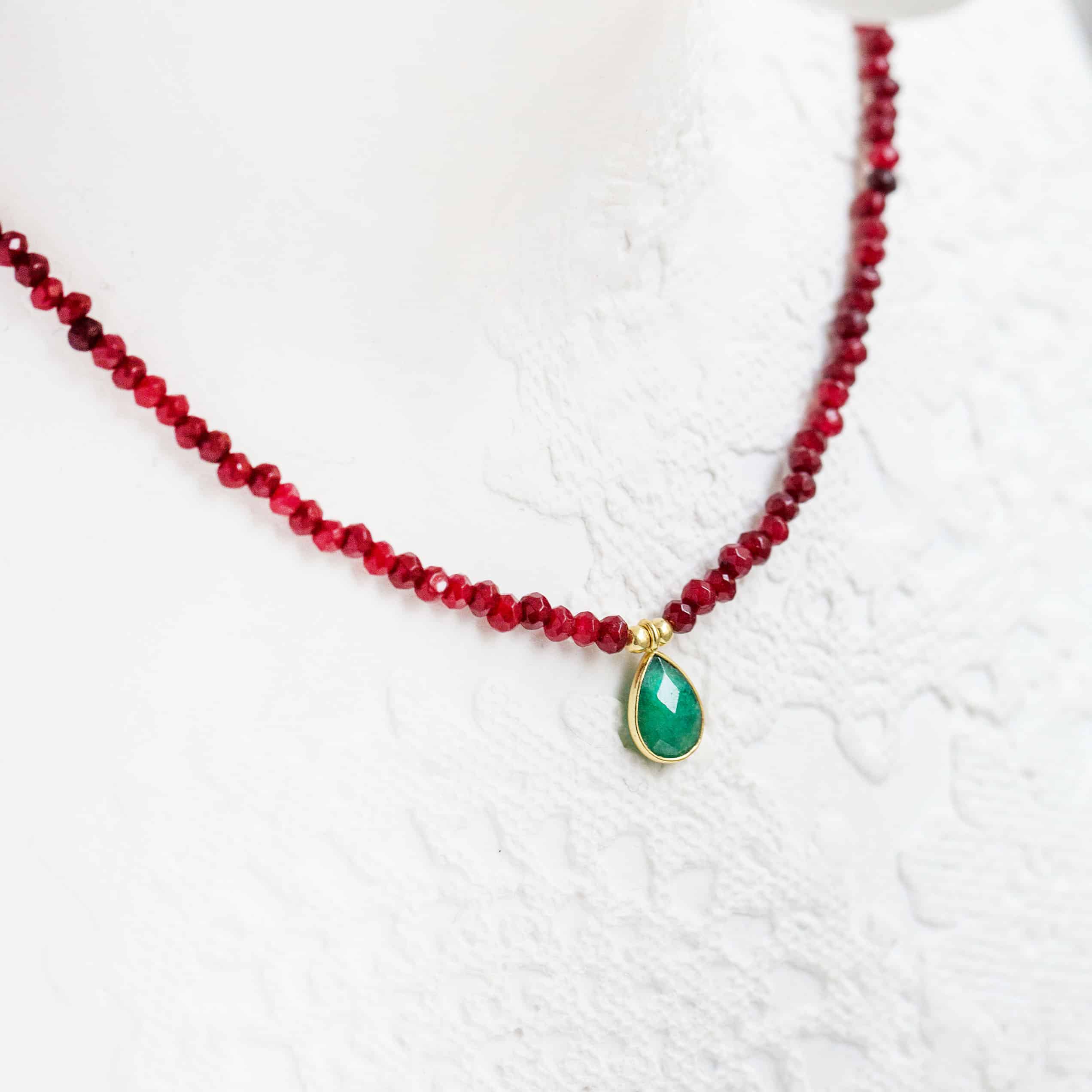 Collier En Or Blanc 18k 750 Avec Rubis Et Diamants Naturels - Neuf Avec étiquettes, Cadeau Noël