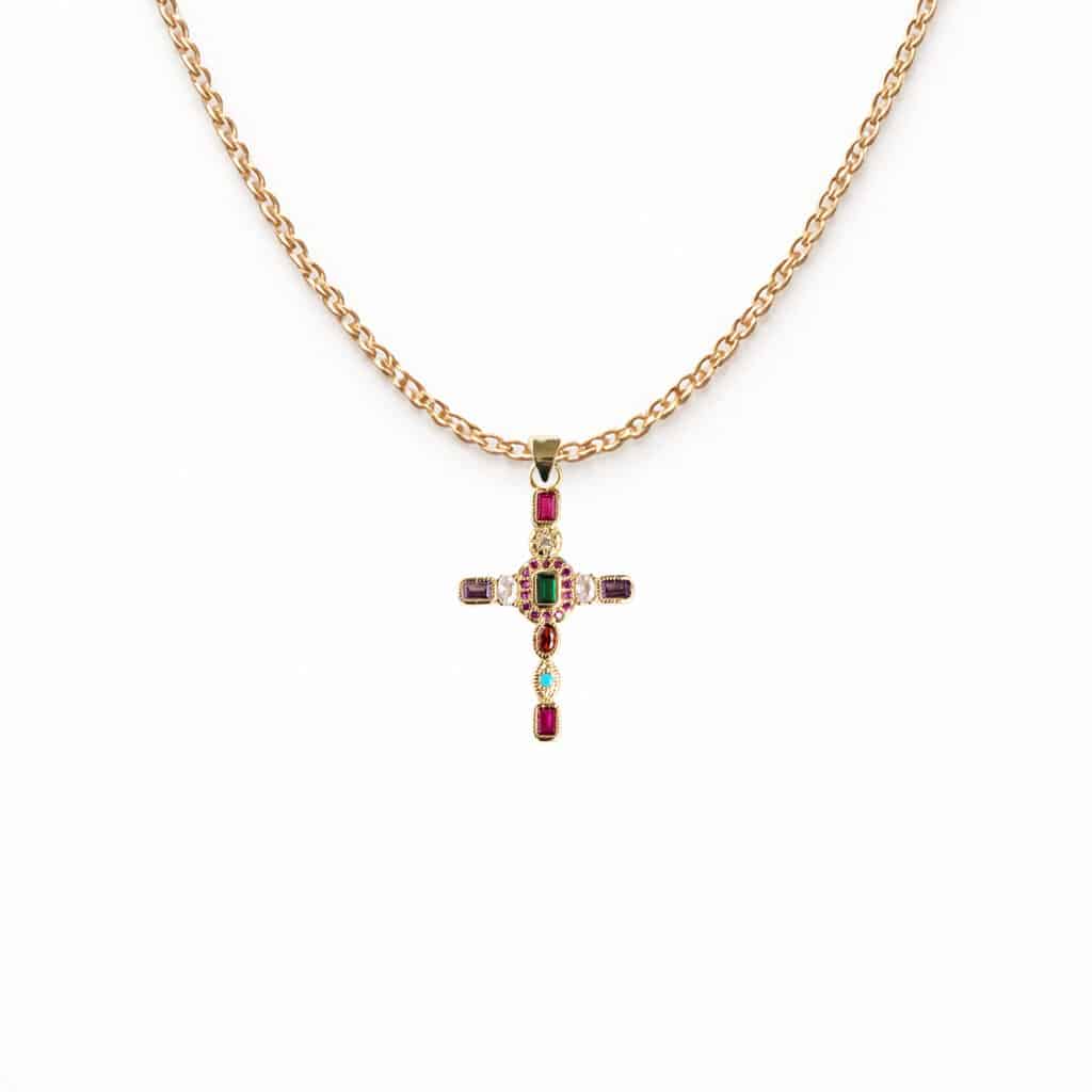 Collier Pendentif Croix Multicolore