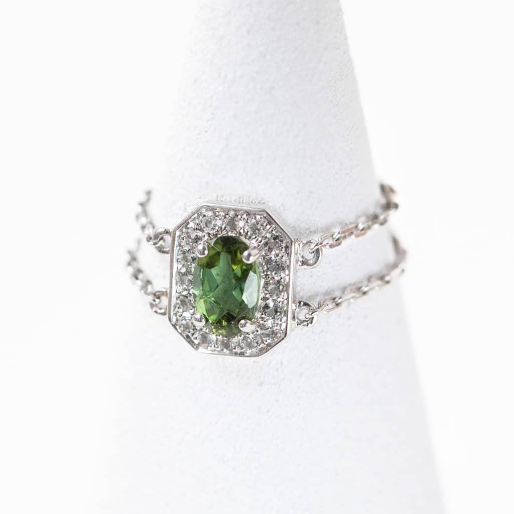 Bague chaîne Art déco tourmaline véritable - En Argent