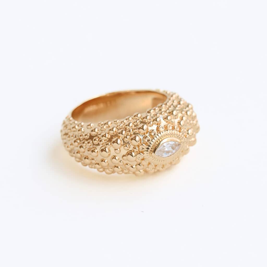 Grosse bague pour femme avec zircon taille marquise plaqué or doré 18 carats