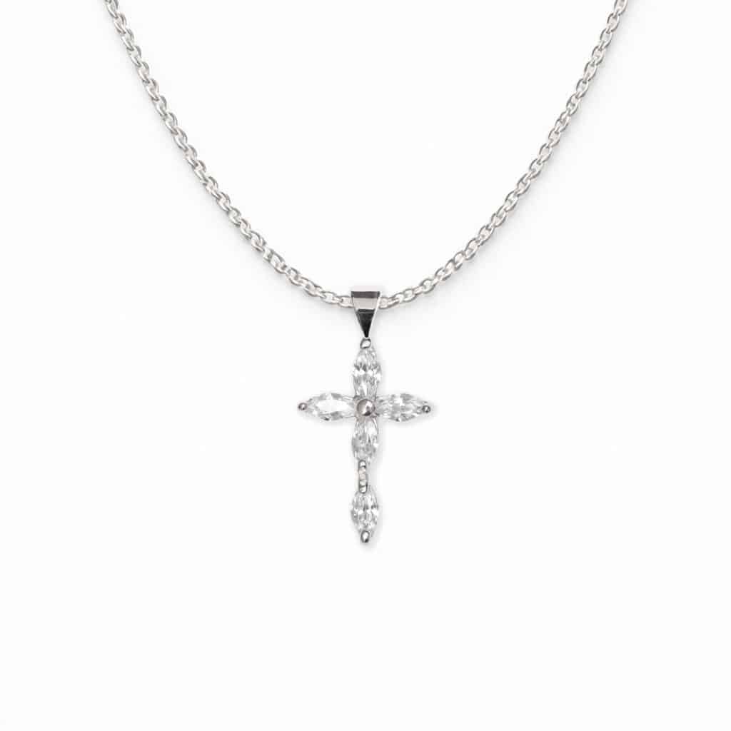 Collier pendentif croix sertie de zircons brillants blancs en argent 925 pour femme et enfant