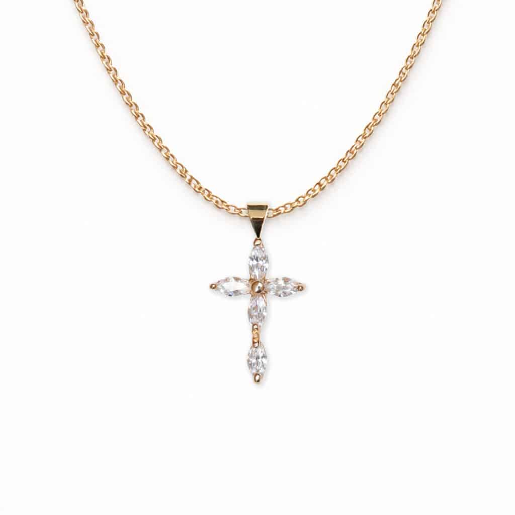 Collier pendentif petite croix brillante en plaqué or 18 carats 3 microns doré pour femme et enfant