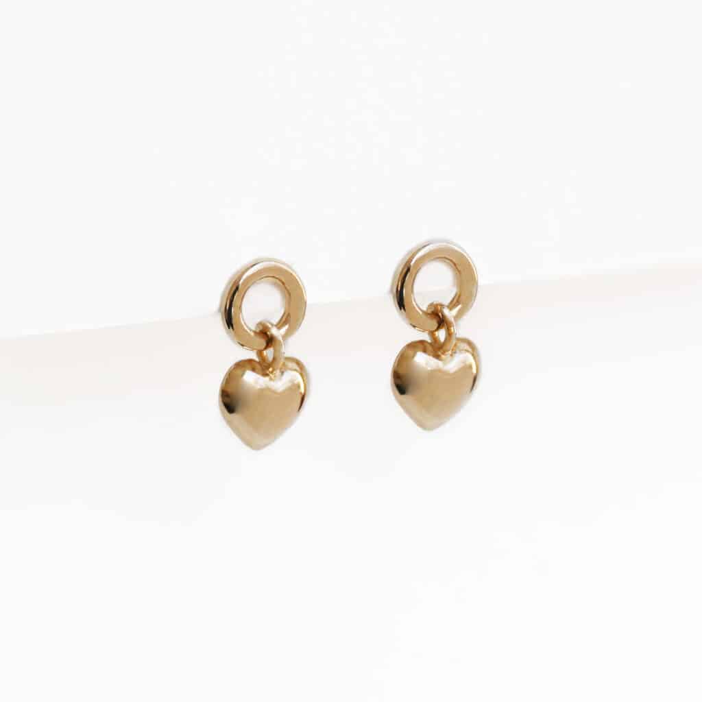 Petites puces pour enfant à pampille coeur en plaqué or 18 carats 3 microns doré