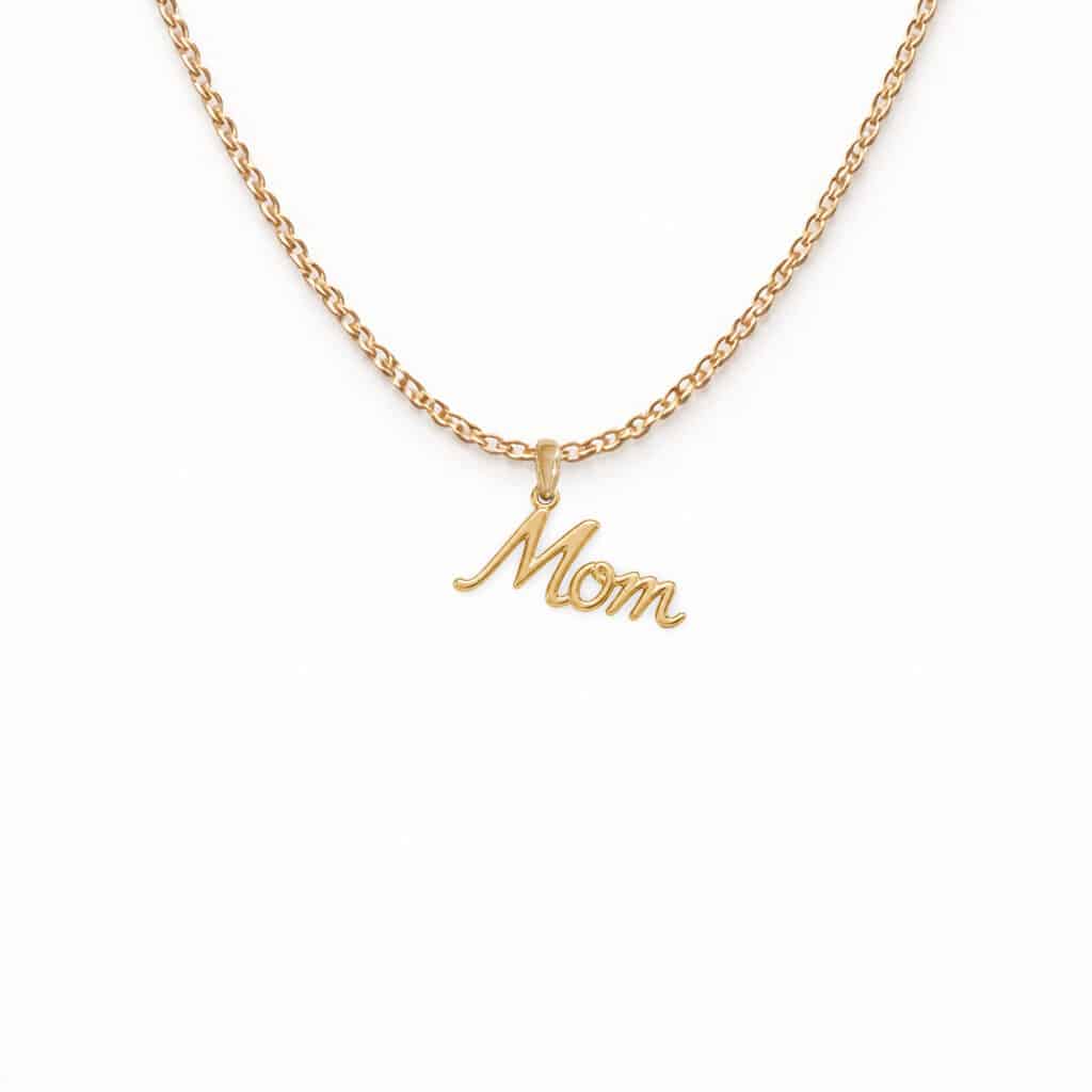 Collier pendentif Mom en or vermeil 18 carats 5 microns pour femme manuscrit