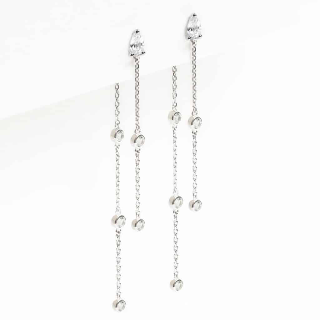 Boucles d'oreilles pendantes en argent serties de topazes blanches véritables pour femme