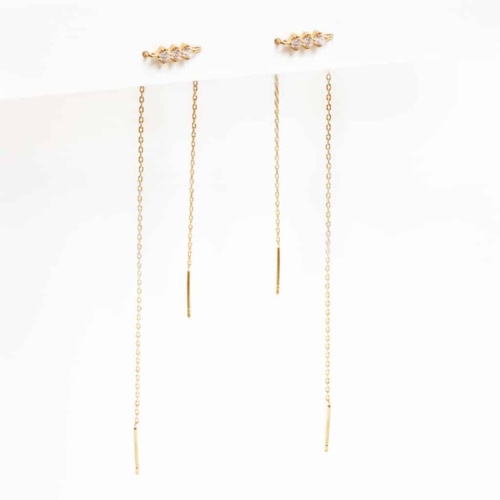 Boucles d'oreilles chaîne fine à zircons blancs brillants pour femme
