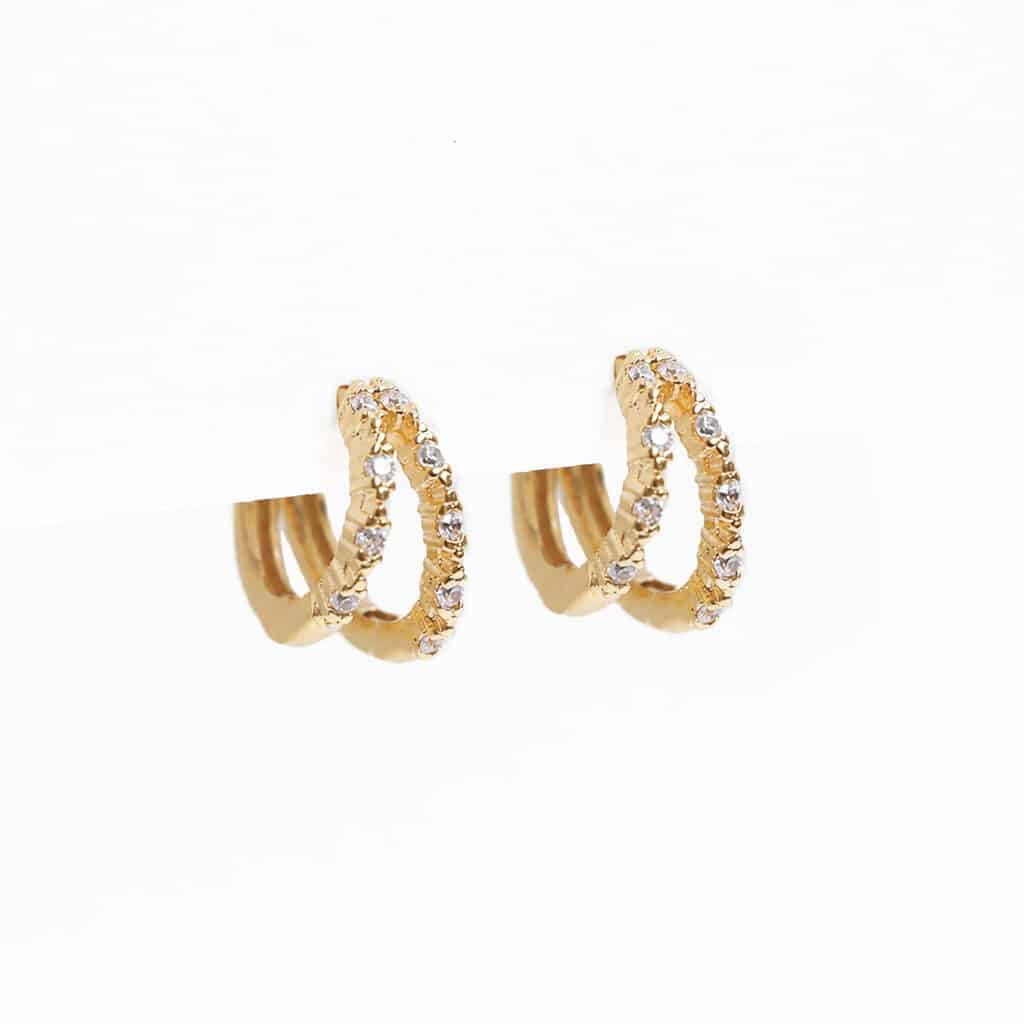 Mini créoles à deux anneaux en plaqué or 18 carats 3 microns brillantes pour femme