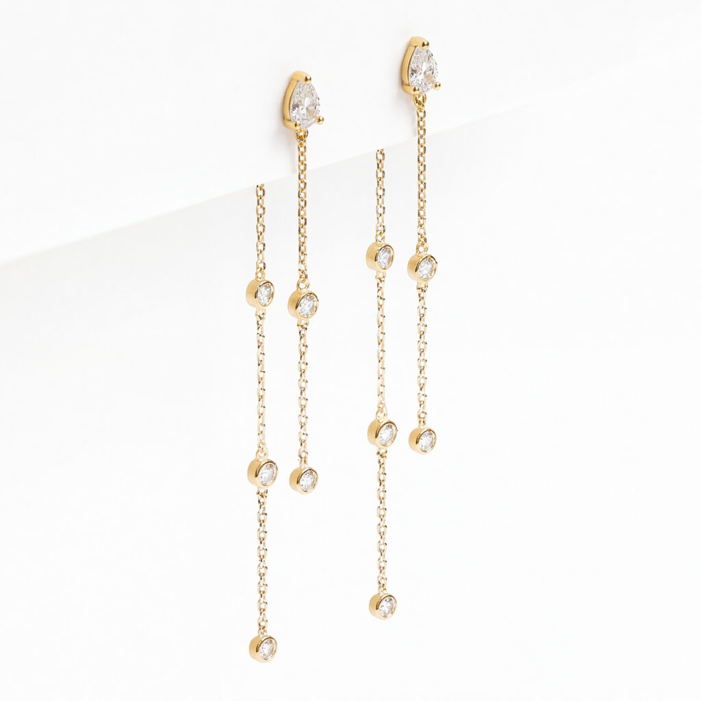 Boucles d'oreilles poires pendantes topazes blanches
